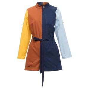 Monse colorblocked belted long sleeve romper